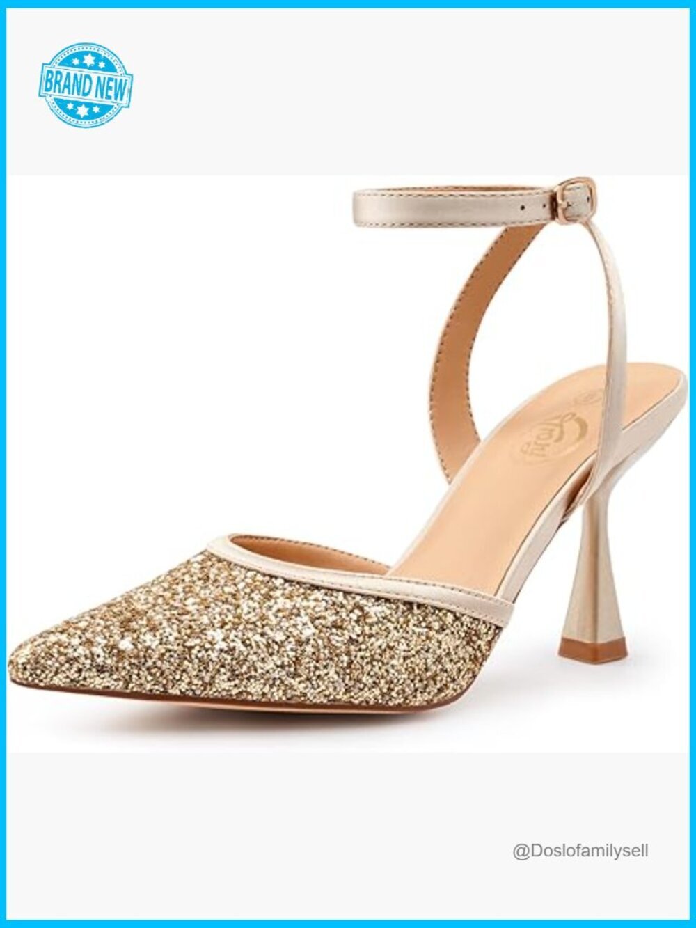 Slingback Pointed Toe Stiletto Heels Ankle Strap Pumps 3.35" Heel Wedding Dress